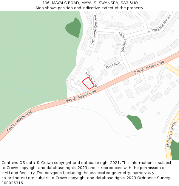 196, MAYALS ROAD, MAYALS, SWANSEA, SA3 5HQ: Location map and indicative extent of plot