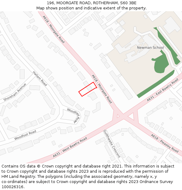 196, MOORGATE ROAD, ROTHERHAM, S60 3BE: Location map and indicative extent of plot