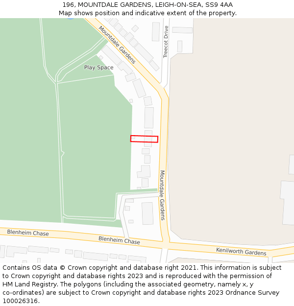 196, MOUNTDALE GARDENS, LEIGH-ON-SEA, SS9 4AA: Location map and indicative extent of plot