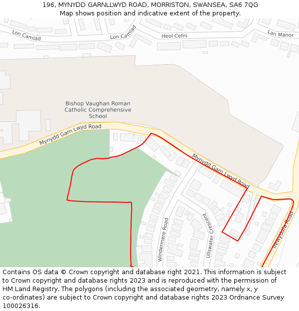 196, MYNYDD GARNLLWYD ROAD, MORRISTON, SWANSEA, SA6 7QG: Location map and indicative extent of plot