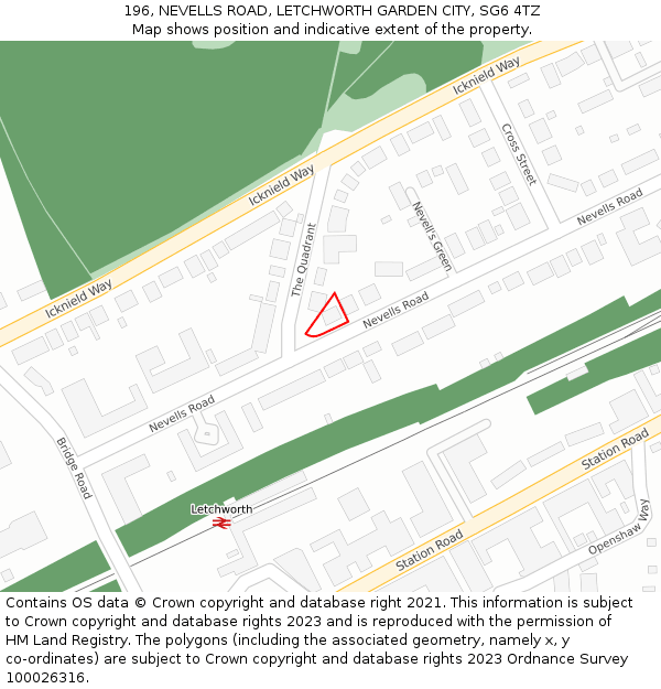 196, NEVELLS ROAD, LETCHWORTH GARDEN CITY, SG6 4TZ: Location map and indicative extent of plot