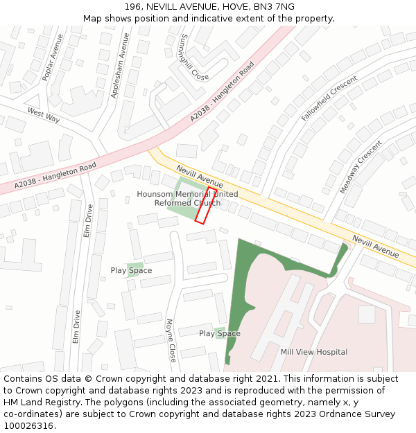 196, NEVILL AVENUE, HOVE, BN3 7NG: Location map and indicative extent of plot