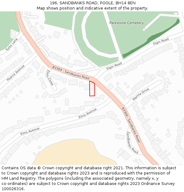 196, SANDBANKS ROAD, POOLE, BH14 8EN: Location map and indicative extent of plot