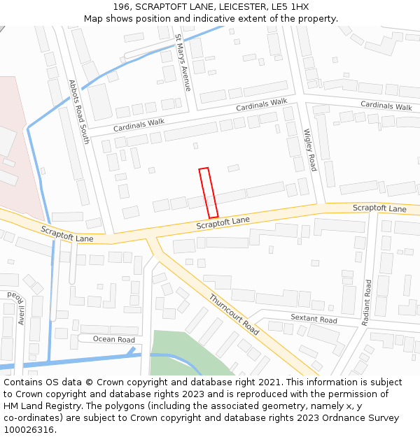 196, SCRAPTOFT LANE, LEICESTER, LE5 1HX: Location map and indicative extent of plot