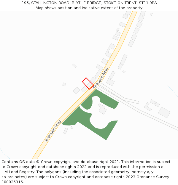 196, STALLINGTON ROAD, BLYTHE BRIDGE, STOKE-ON-TRENT, ST11 9PA: Location map and indicative extent of plot