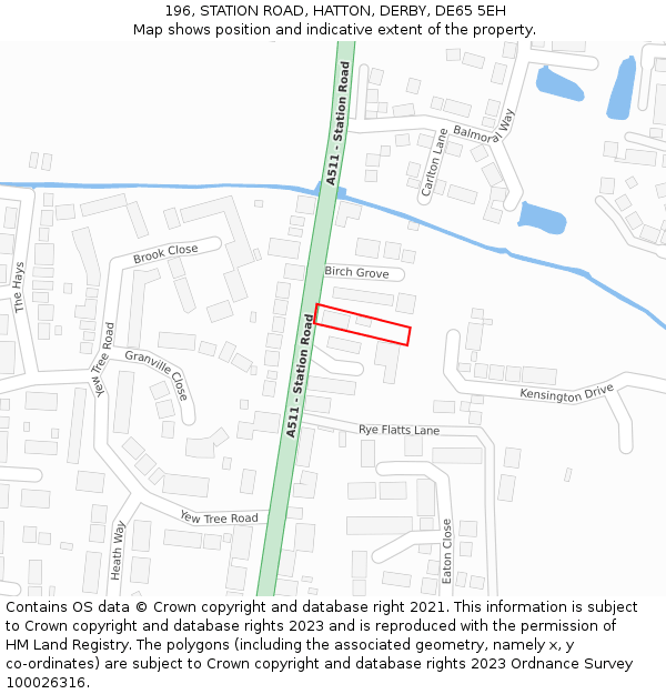 196, STATION ROAD, HATTON, DERBY, DE65 5EH: Location map and indicative extent of plot