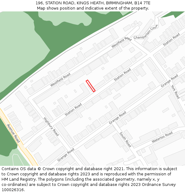 196, STATION ROAD, KINGS HEATH, BIRMINGHAM, B14 7TE: Location map and indicative extent of plot