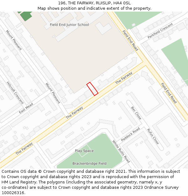 196, THE FAIRWAY, RUISLIP, HA4 0SL: Location map and indicative extent of plot