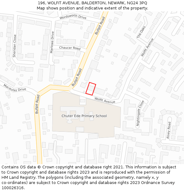 196, WOLFIT AVENUE, BALDERTON, NEWARK, NG24 3PQ: Location map and indicative extent of plot