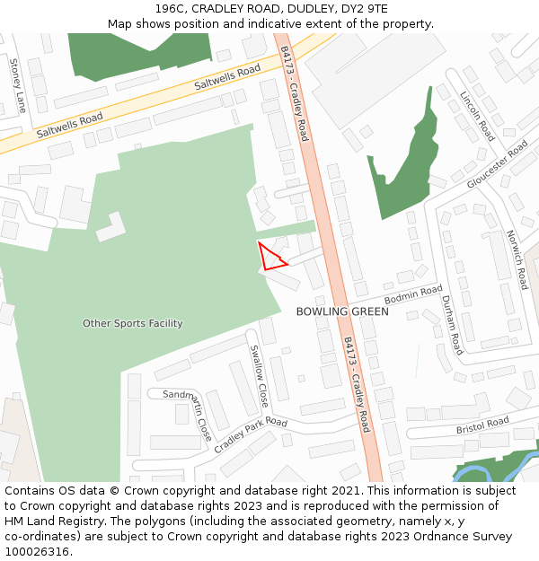 196C, CRADLEY ROAD, DUDLEY, DY2 9TE: Location map and indicative extent of plot