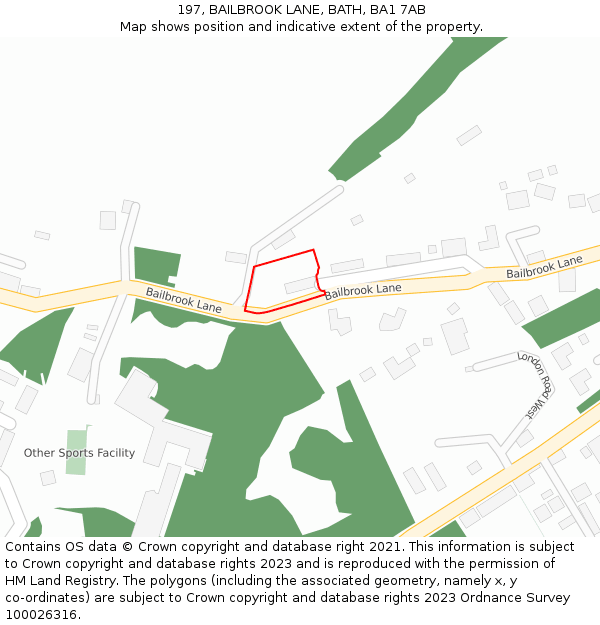 197, BAILBROOK LANE, BATH, BA1 7AB: Location map and indicative extent of plot