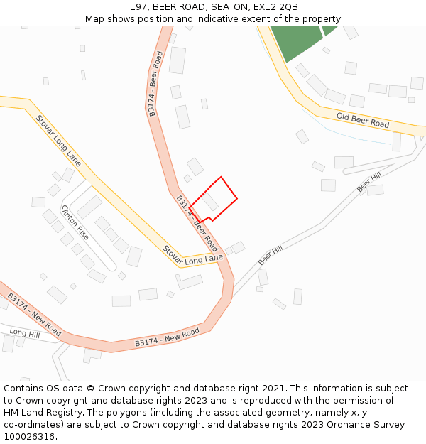 197, BEER ROAD, SEATON, EX12 2QB: Location map and indicative extent of plot