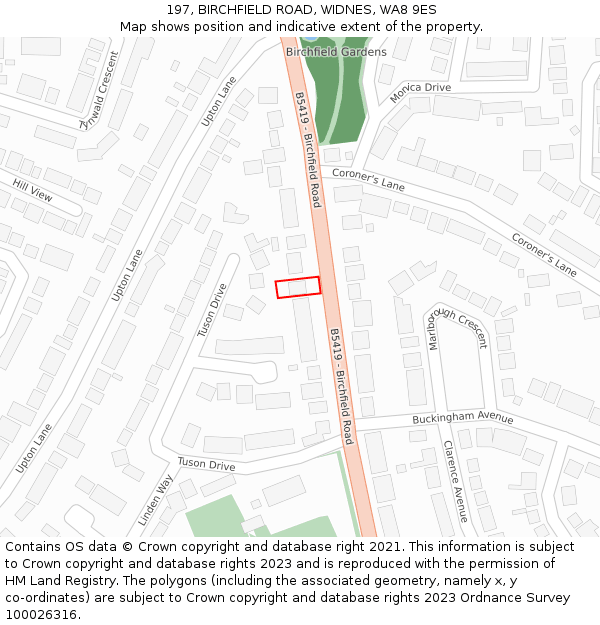 197, BIRCHFIELD ROAD, WIDNES, WA8 9ES: Location map and indicative extent of plot