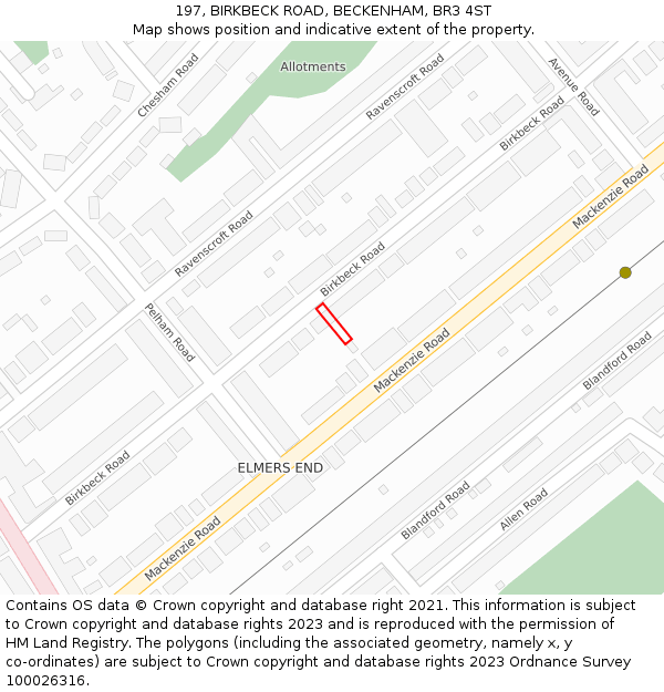 197, BIRKBECK ROAD, BECKENHAM, BR3 4ST: Location map and indicative extent of plot