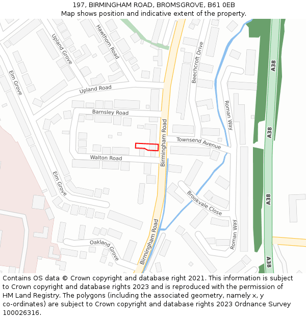 197, BIRMINGHAM ROAD, BROMSGROVE, B61 0EB: Location map and indicative extent of plot