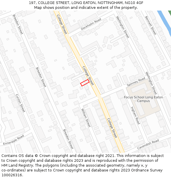 197, COLLEGE STREET, LONG EATON, NOTTINGHAM, NG10 4GF: Location map and indicative extent of plot