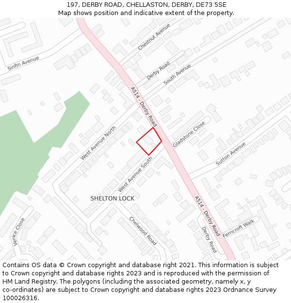 197, DERBY ROAD, CHELLASTON, DERBY, DE73 5SE: Location map and indicative extent of plot