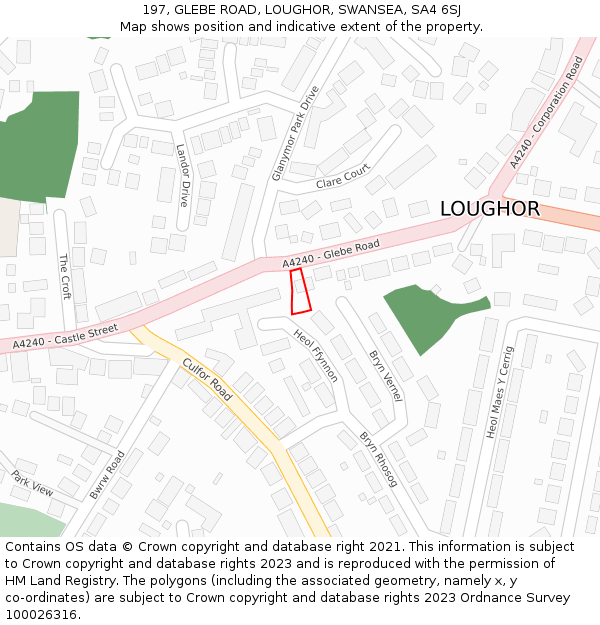 197, GLEBE ROAD, LOUGHOR, SWANSEA, SA4 6SJ: Location map and indicative extent of plot