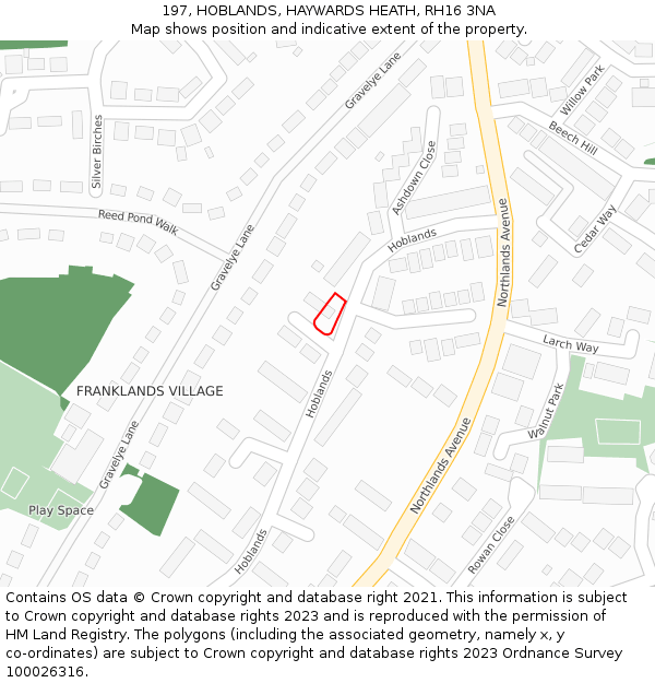 197, HOBLANDS, HAYWARDS HEATH, RH16 3NA: Location map and indicative extent of plot