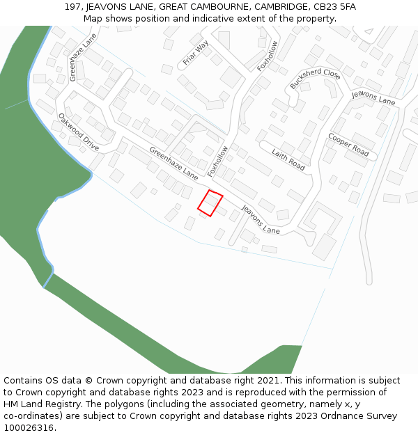 197, JEAVONS LANE, GREAT CAMBOURNE, CAMBRIDGE, CB23 5FA: Location map and indicative extent of plot