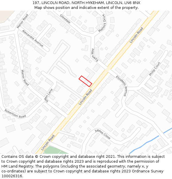 197, LINCOLN ROAD, NORTH HYKEHAM, LINCOLN, LN6 8NX: Location map and indicative extent of plot