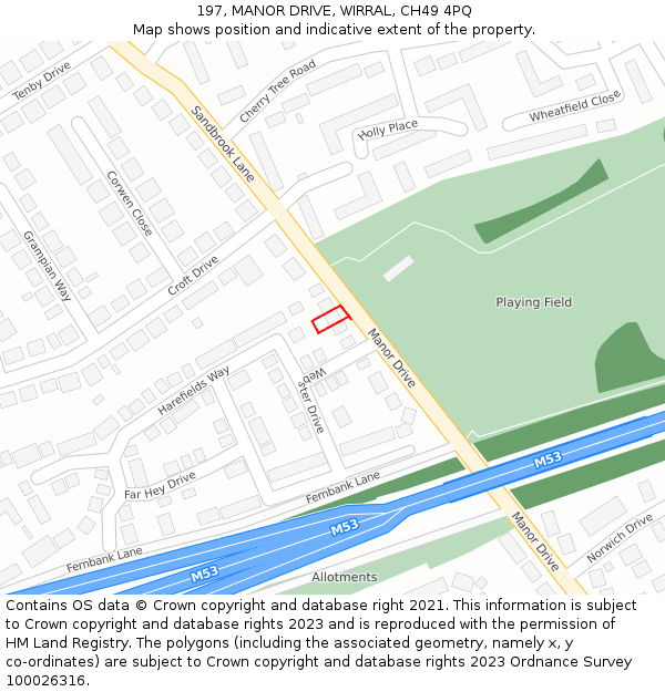 197, MANOR DRIVE, WIRRAL, CH49 4PQ: Location map and indicative extent of plot