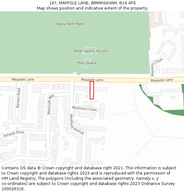 197, MAYPOLE LANE, BIRMINGHAM, B14 4PS: Location map and indicative extent of plot