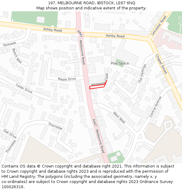 197, MELBOURNE ROAD, IBSTOCK, LE67 6NQ: Location map and indicative extent of plot