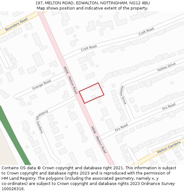 197, MELTON ROAD, EDWALTON, NOTTINGHAM, NG12 4BU: Location map and indicative extent of plot