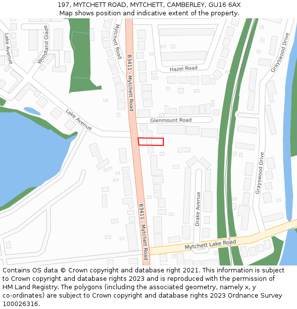 197, MYTCHETT ROAD, MYTCHETT, CAMBERLEY, GU16 6AX: Location map and indicative extent of plot