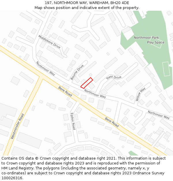 197, NORTHMOOR WAY, WAREHAM, BH20 4DE: Location map and indicative extent of plot