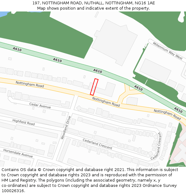 197, NOTTINGHAM ROAD, NUTHALL, NOTTINGHAM, NG16 1AE: Location map and indicative extent of plot