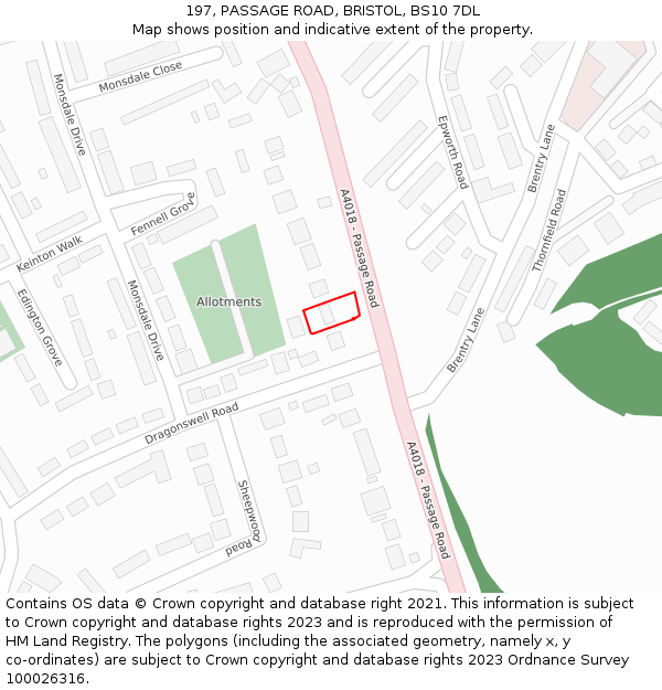 197, PASSAGE ROAD, BRISTOL, BS10 7DL: Location map and indicative extent of plot