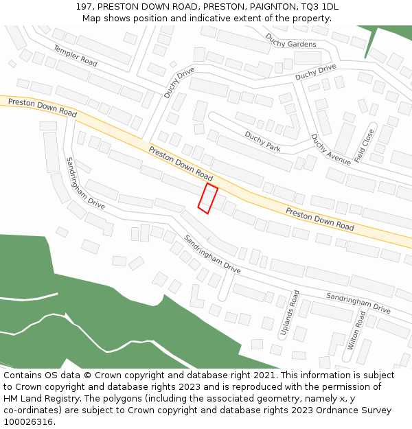 197, PRESTON DOWN ROAD, PRESTON, PAIGNTON, TQ3 1DL: Location map and indicative extent of plot