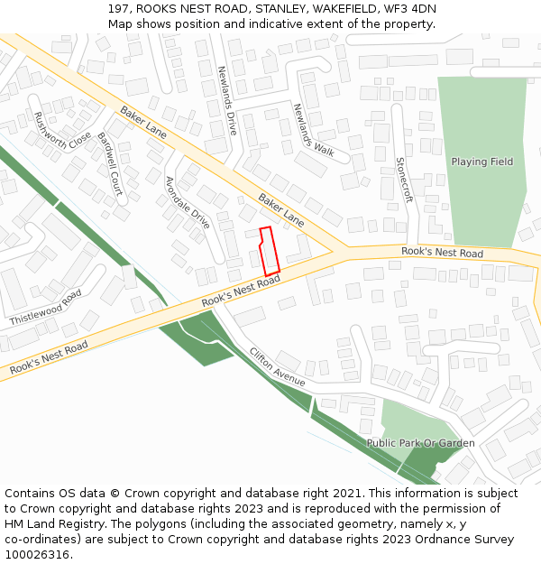 197, ROOKS NEST ROAD, STANLEY, WAKEFIELD, WF3 4DN: Location map and indicative extent of plot