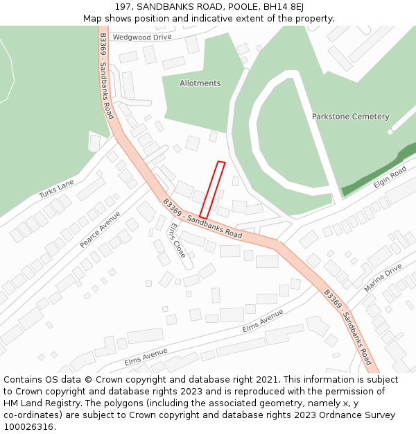 197, SANDBANKS ROAD, POOLE, BH14 8EJ: Location map and indicative extent of plot