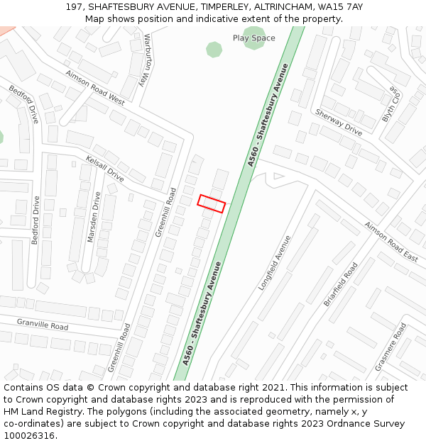 197, SHAFTESBURY AVENUE, TIMPERLEY, ALTRINCHAM, WA15 7AY: Location map and indicative extent of plot
