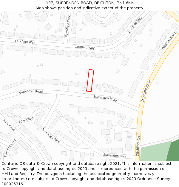 197, SURRENDEN ROAD, BRIGHTON, BN1 6NN: Location map and indicative extent of plot