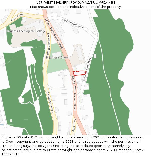 197, WEST MALVERN ROAD, MALVERN, WR14 4BB: Location map and indicative extent of plot