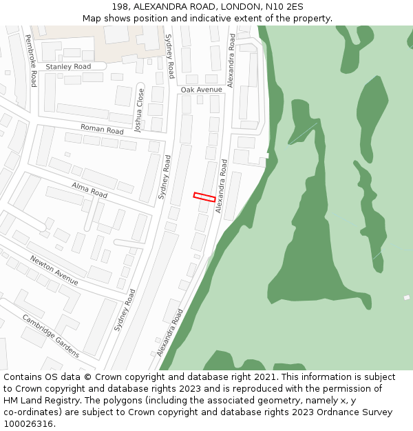 198, ALEXANDRA ROAD, LONDON, N10 2ES: Location map and indicative extent of plot