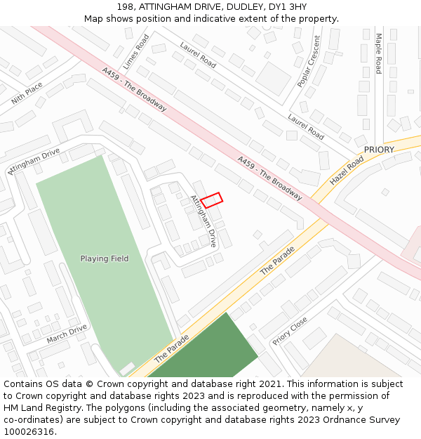 198, ATTINGHAM DRIVE, DUDLEY, DY1 3HY: Location map and indicative extent of plot