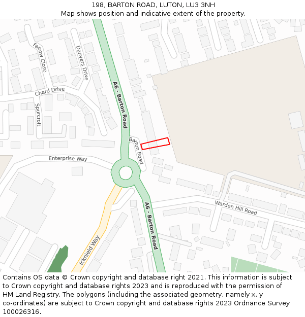 198, BARTON ROAD, LUTON, LU3 3NH: Location map and indicative extent of plot
