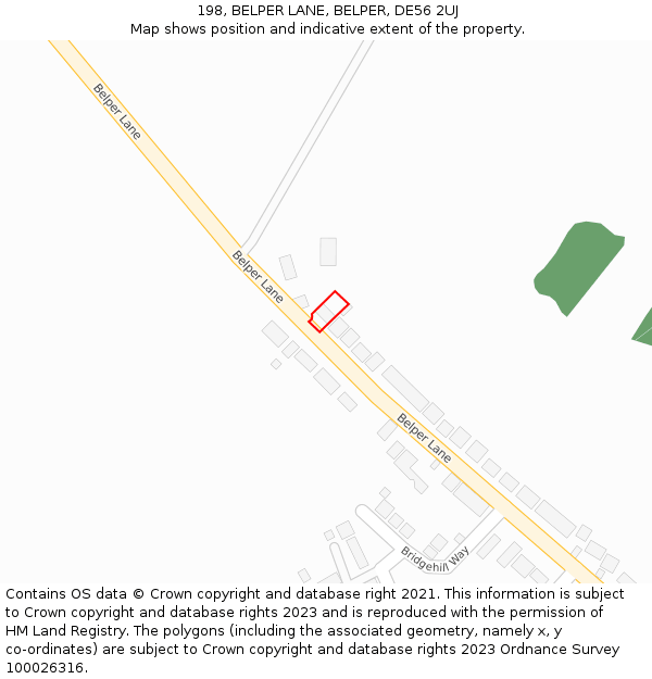 198, BELPER LANE, BELPER, DE56 2UJ: Location map and indicative extent of plot