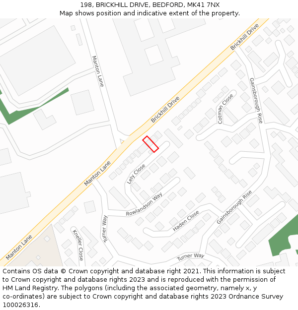 198, BRICKHILL DRIVE, BEDFORD, MK41 7NX: Location map and indicative extent of plot