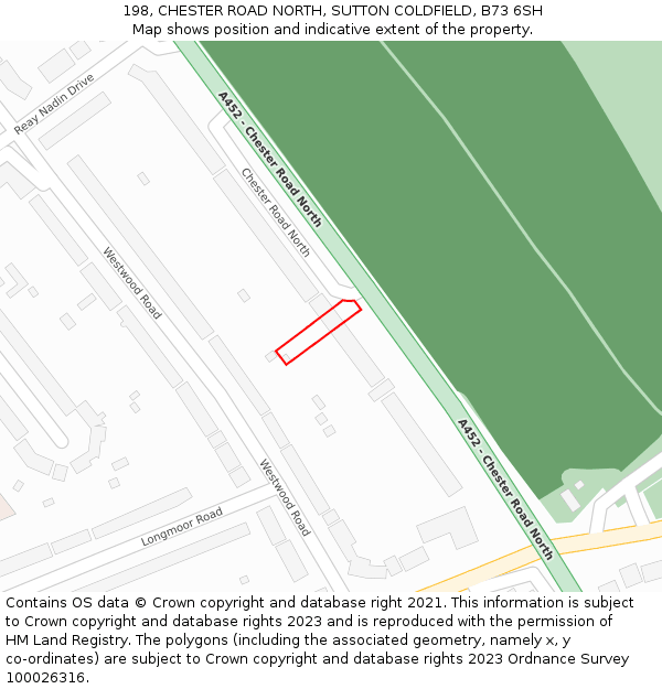 198, CHESTER ROAD NORTH, SUTTON COLDFIELD, B73 6SH: Location map and indicative extent of plot