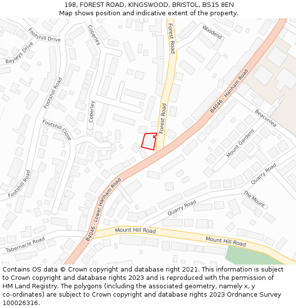 198, FOREST ROAD, KINGSWOOD, BRISTOL, BS15 8EN: Location map and indicative extent of plot