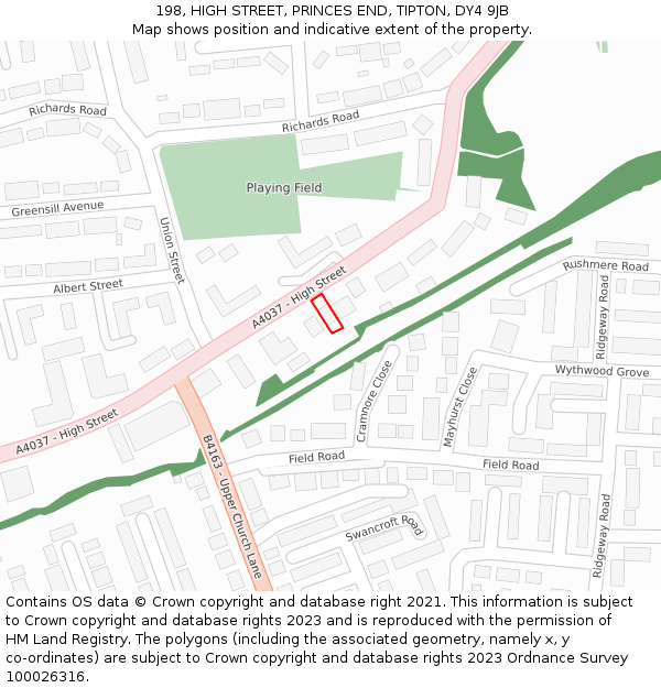 198, HIGH STREET, PRINCES END, TIPTON, DY4 9JB: Location map and indicative extent of plot