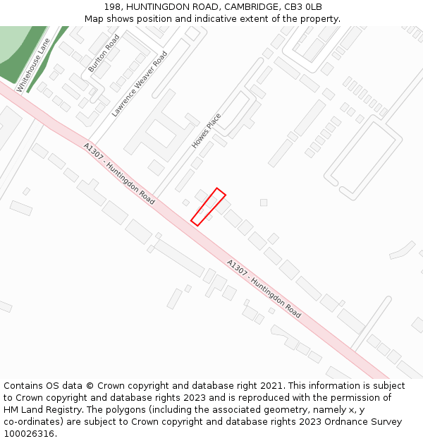 198, HUNTINGDON ROAD, CAMBRIDGE, CB3 0LB: Location map and indicative extent of plot