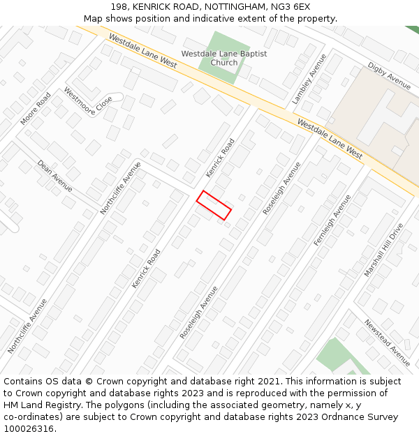 198, KENRICK ROAD, NOTTINGHAM, NG3 6EX: Location map and indicative extent of plot