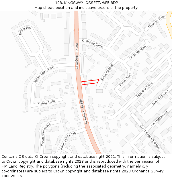 198, KINGSWAY, OSSETT, WF5 8DP: Location map and indicative extent of plot